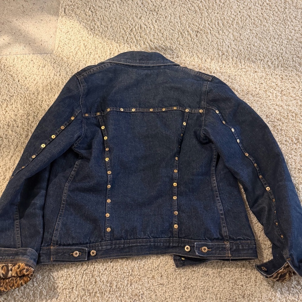 D&G Dolce And Gabbana Vintage Jeans Jacket Gold Studded Leopard Iconic - Picture 5 of 7